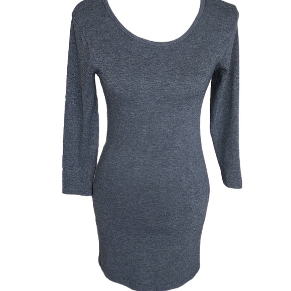 Poof Versatile Heathered Gray Bodycon Dress Casual Mini Stretch Size Medium - Picture 4 of 12
